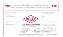 FSSC22000 Gıda Güvenliği Yönetim Sistemi sertifikası aldık.