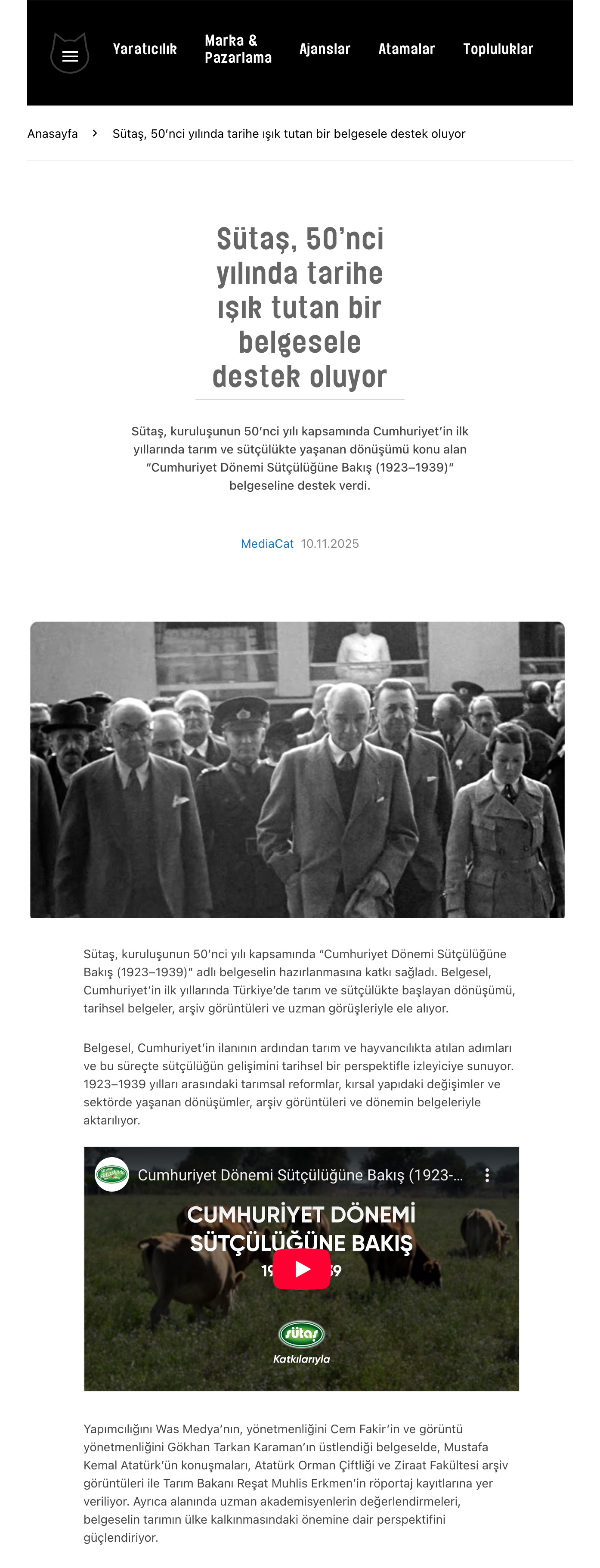 Sütaş, 50’inci Yılında Tarihe Işık Tutan Bir Belgesele Destek Oluyor Sütaş, 50’inci Yılında Tarihe Işık Tutan Bir Belgesele Destek Oluyor
